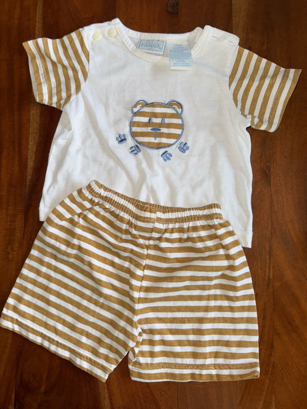 Basic Editions White‎ and Mustard Striped Bear Kids Matching Set vintage